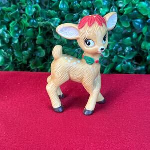 Vintage Holiday Memories Collector Reindeer Deer Fawn Christmas Figurine 3.75"